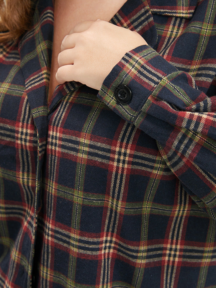 Plaid Pocket Button Through Pajama Set