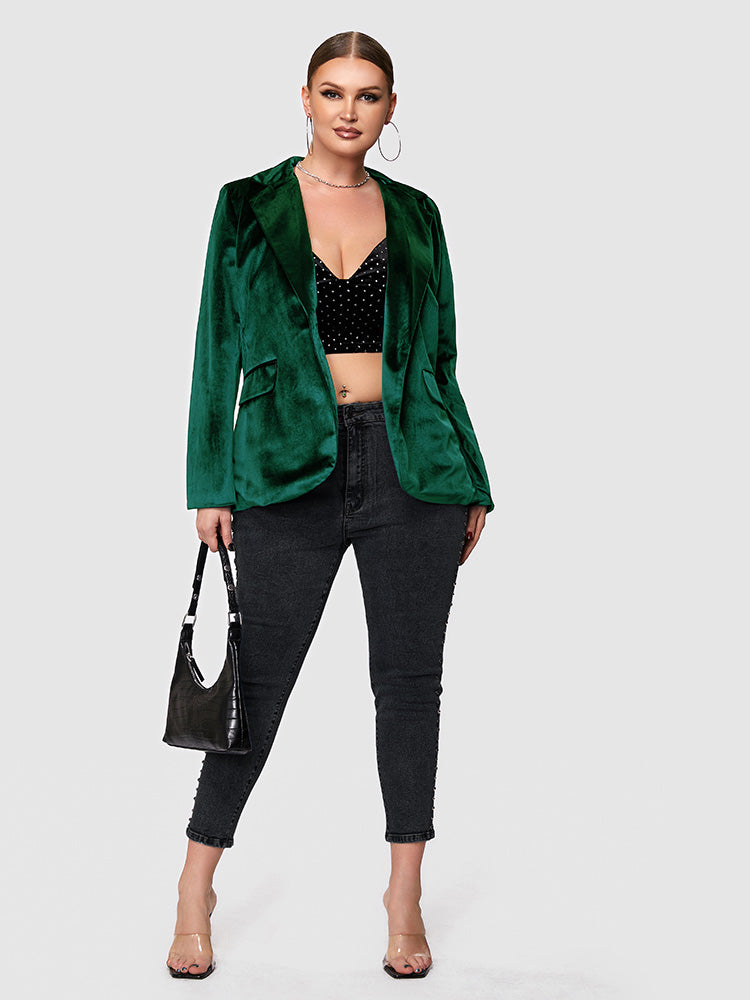 Button Velvet Pocket Blazer