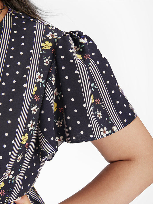 Floral & Polka Dot Print Ruffle High Low Dress