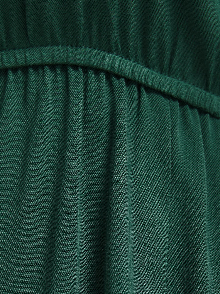 Plain Square Neck Split Ruffles Midi Dress