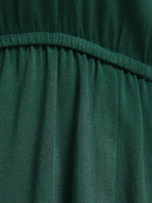 Plain Square Neck Split Ruffles Midi Dress