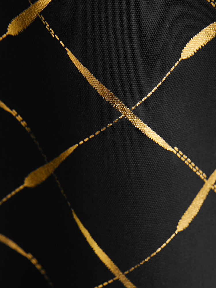 Argyle Print V Neck Lantern Sleeve Blouse