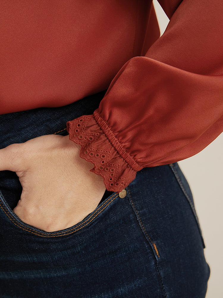 Solid Button Up Ruffle Trim Blouse