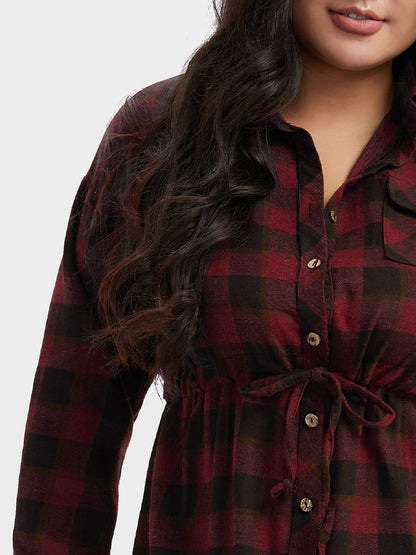 Plaid Button Shirt Dress
