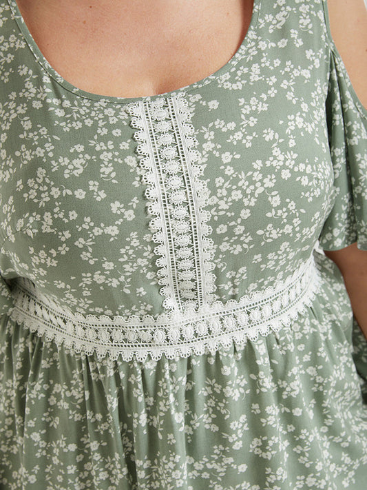 Ditsy Floral Ruffle Cold Shoulder Blouse