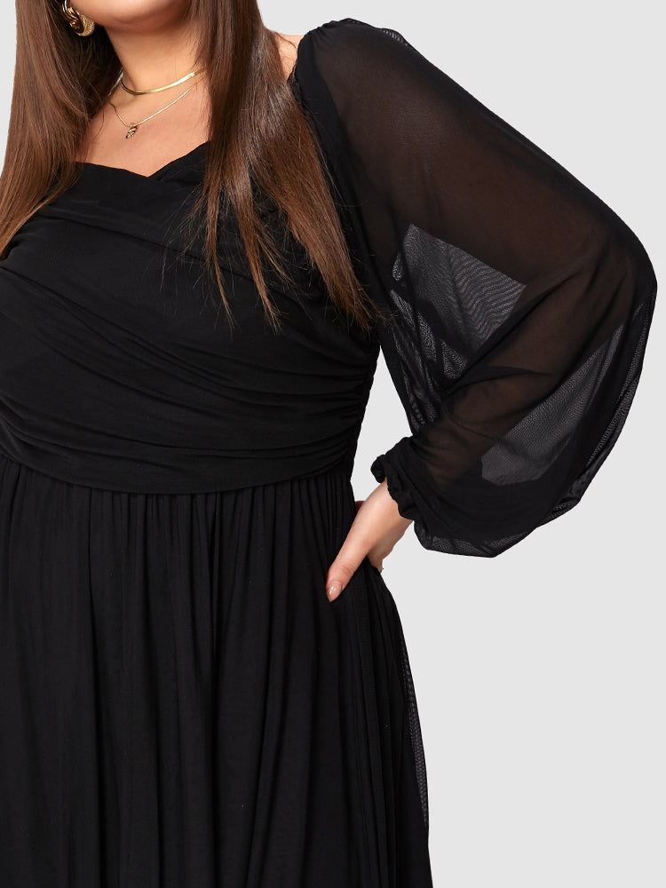 Surplice Neck Ruched Mesh Bodycon Dress