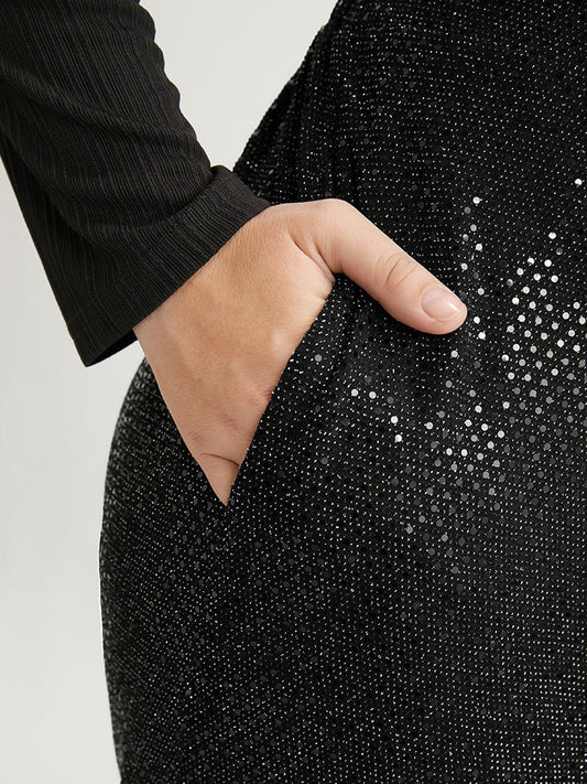 Sequin Elastic Waist Pocket Split Hem Pants