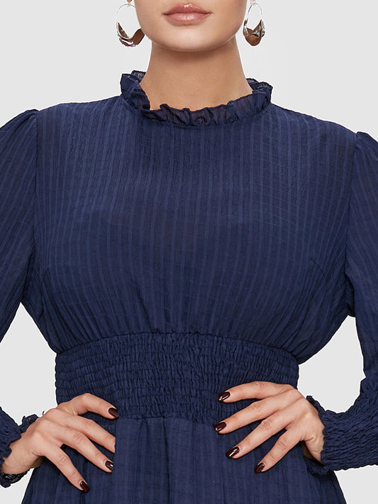 Plaid Shirred Ruffle Hem Dress