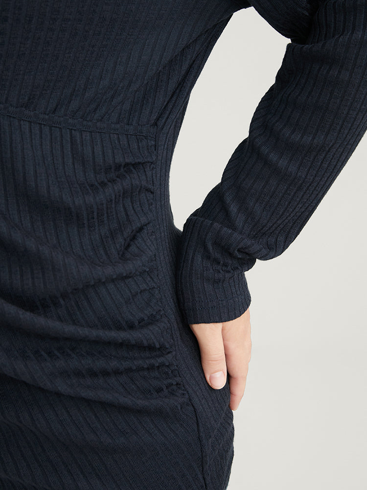 Solid Surplice Neck Rib Knit Long Tee