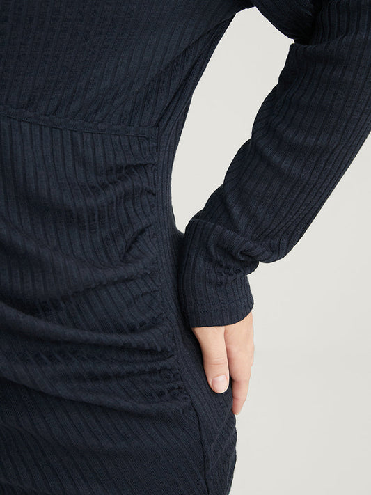 Solid Surplice Neck Rib Knit Long Tee