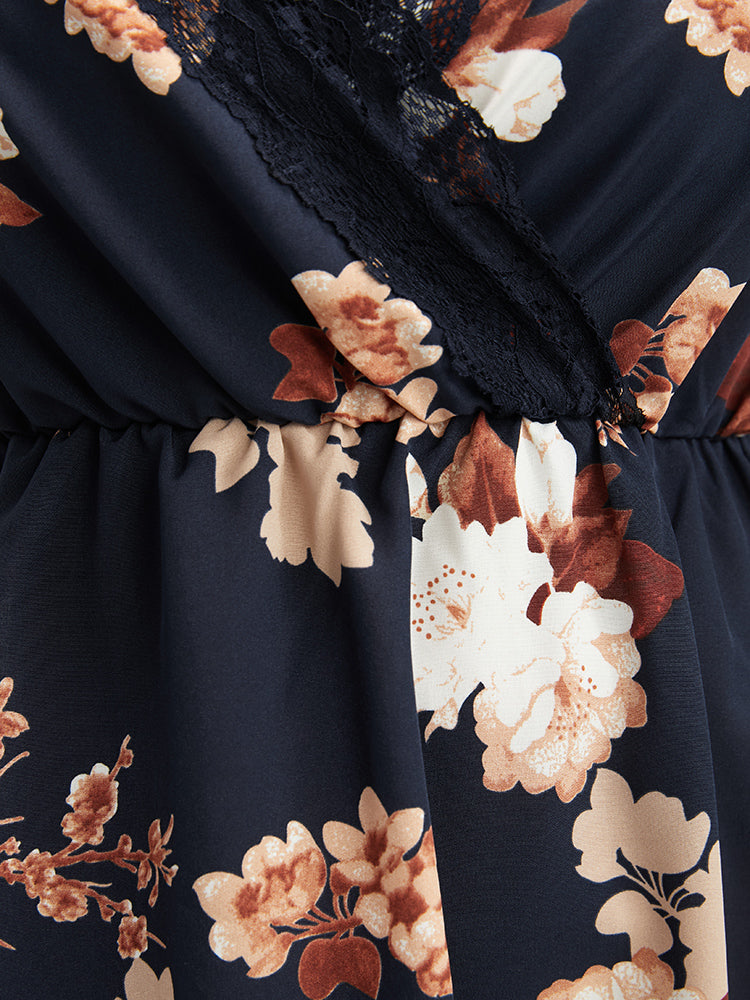 Floral Wrap Lace Trim Cami Night Dress