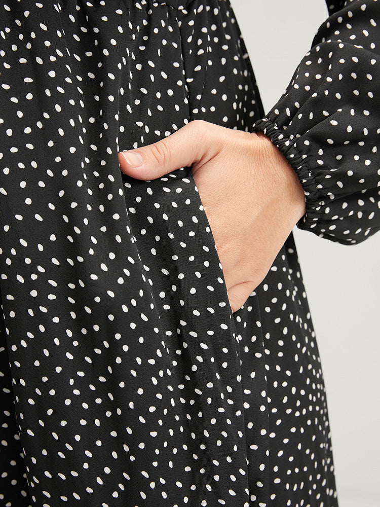 Polka Dot Pocket Wrap Ruffles Tiered Dress Without Belt