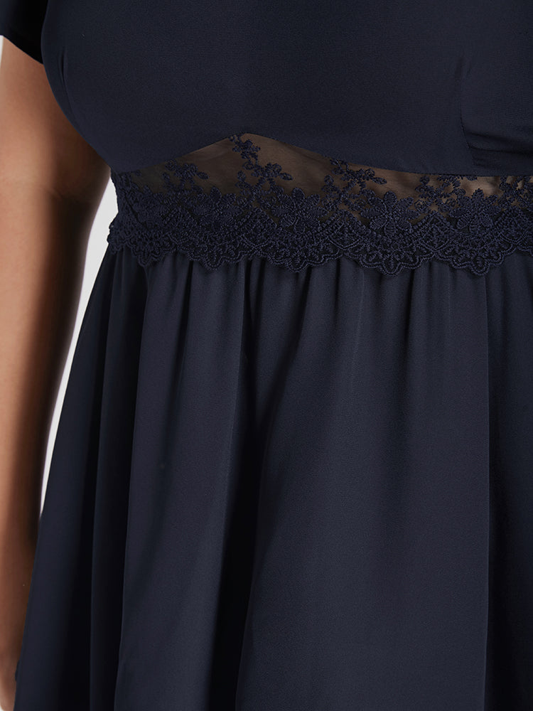 Plain Lace Insert Hanky Hem Blouse