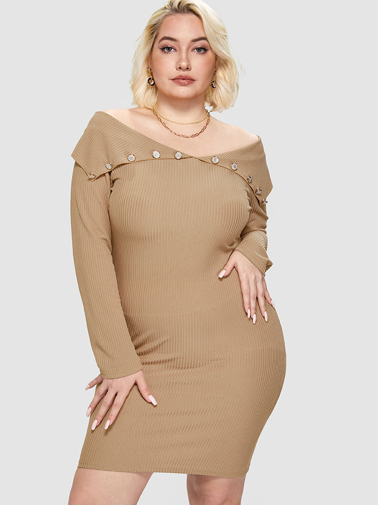 Solid Button Front Bodycon Dress