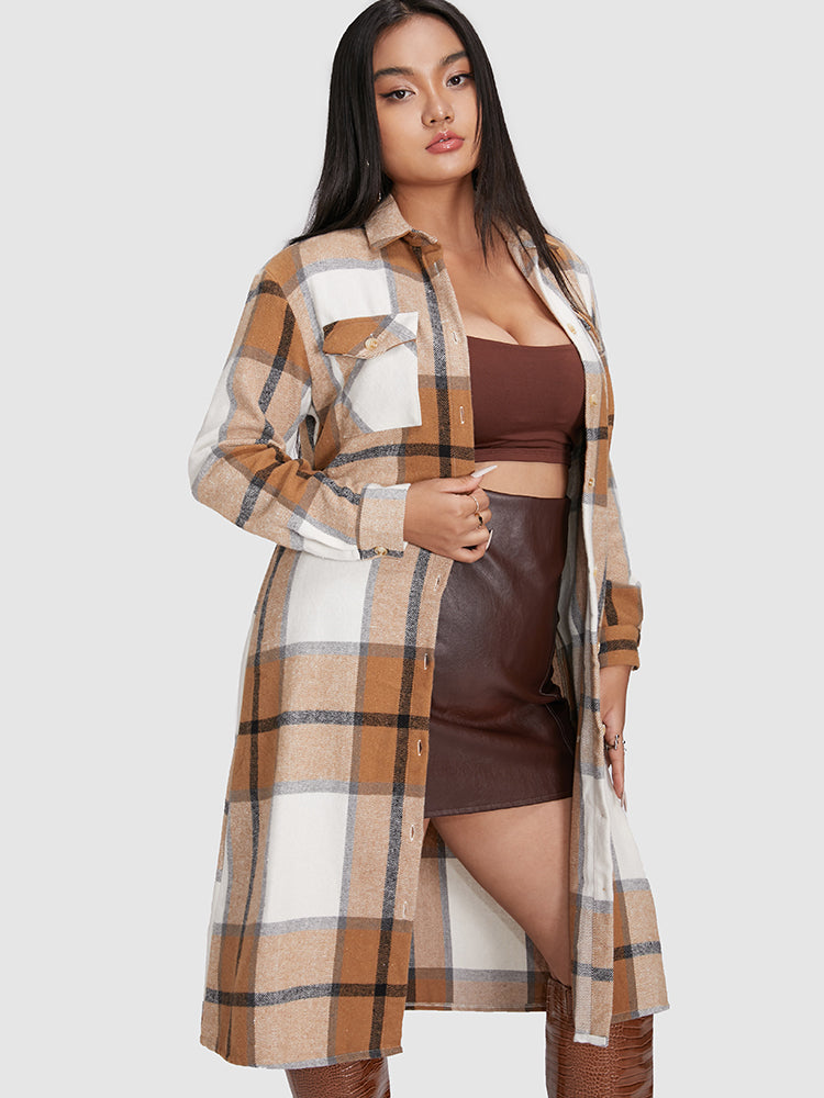 Plaid Pocket Belted Shirt Dress