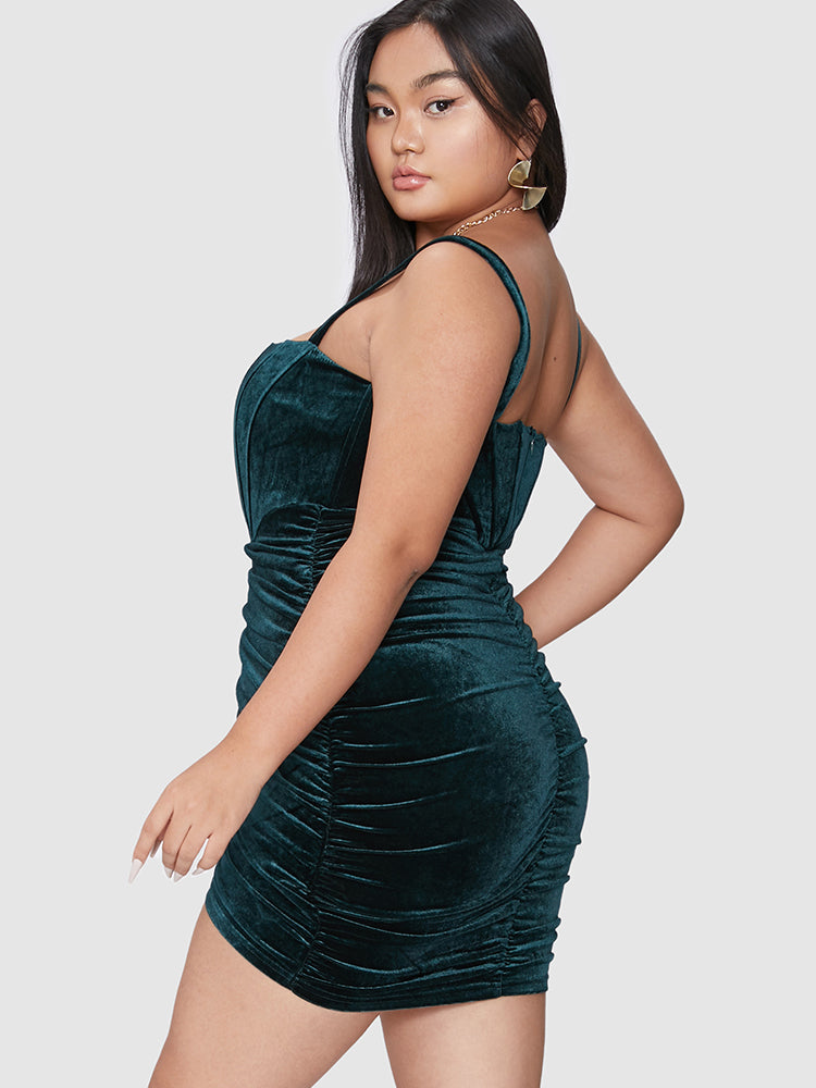 Solid Velvet Ruched Cami Bodycon Dress