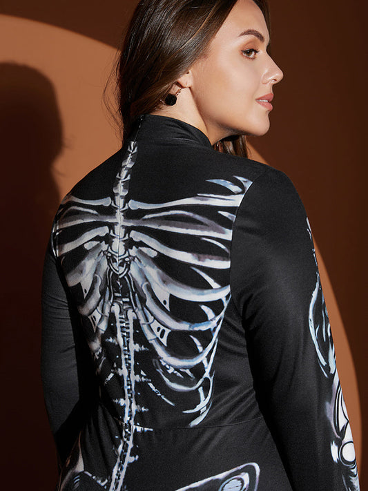Halloween Skeleton Print Mock Neck Jumpsuit