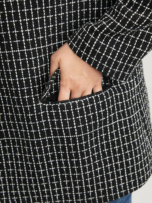 Gingham Suit Collar Flap Pocket Button Up Blazer