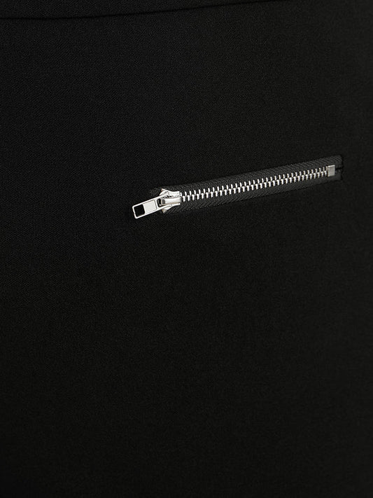 Solid Elastic Waist Zipper Flare Leg Leggings