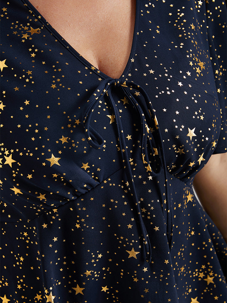 Moon and Star V Neck Tie  Blouse