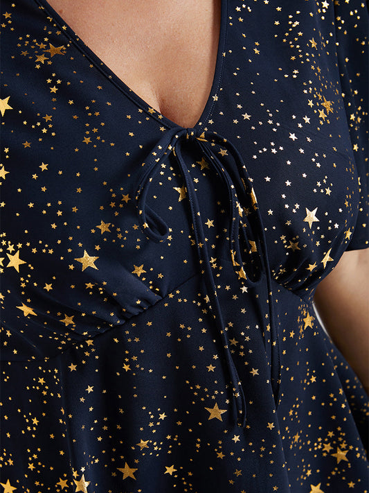 Moon and Star V Neck Tie  Blouse