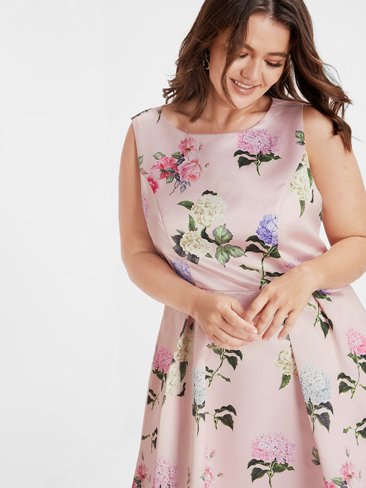 Bloom Dress - Satin Floral Side Pocket Midi Dress