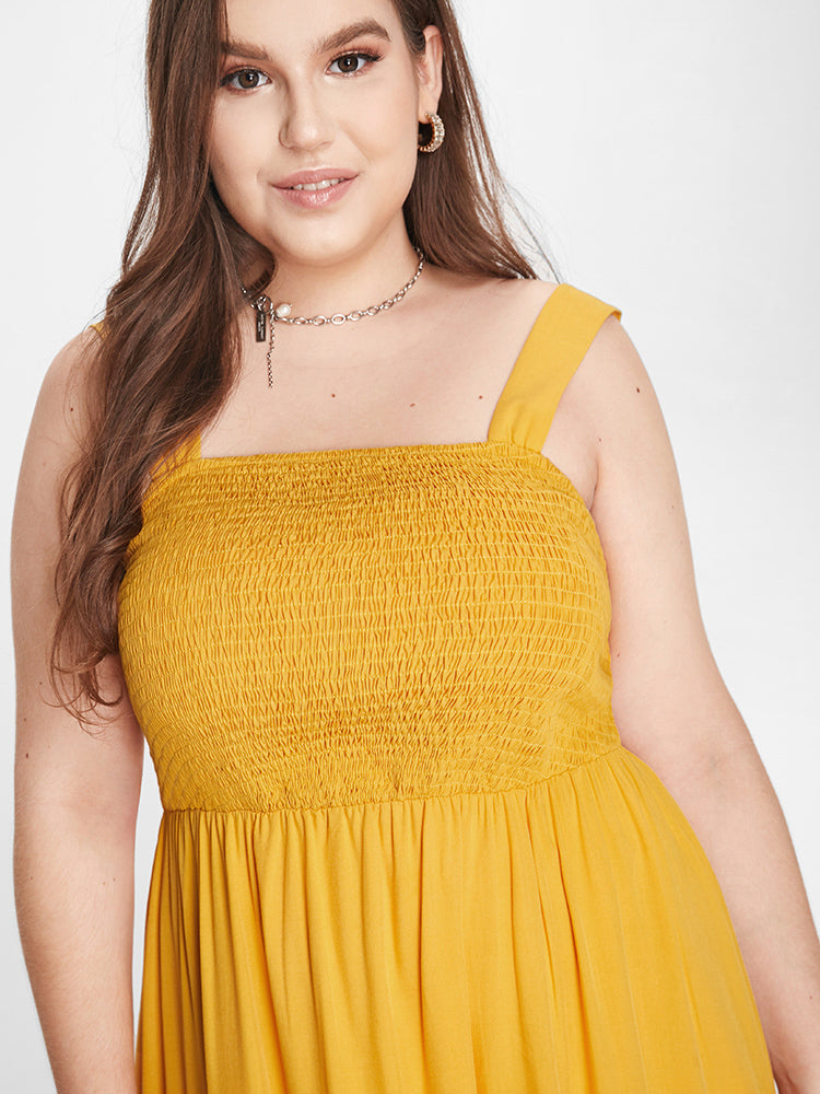 Plain Ruffle Shirred Eyelet Lace Maxi Dress