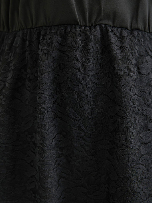 Solid Babydoll Mesh Lace Trim Modal T-shirt