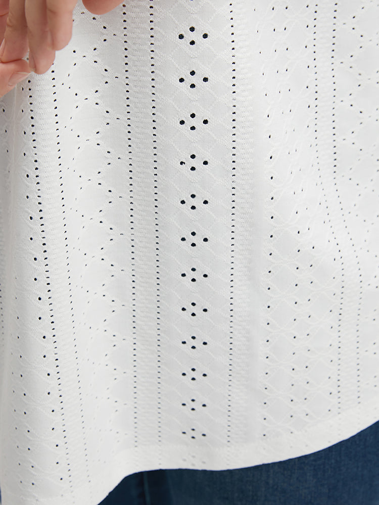 Solid Lace Trim Lantern Sleeve Textured Long Tee