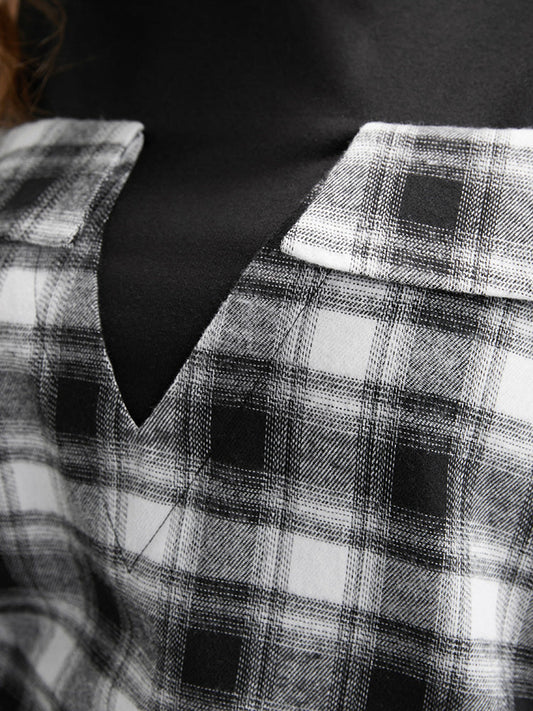 Plaid Patchwork Cold Shoulder Sweatshirt