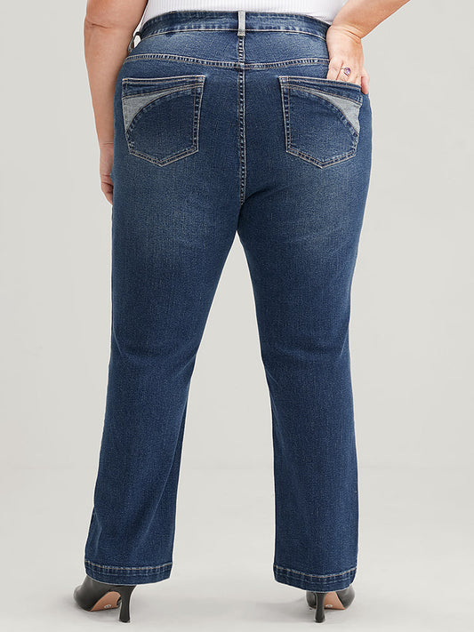 Bootcut Extremely Stretchy High Rise Dark Wash Contrast Jeans