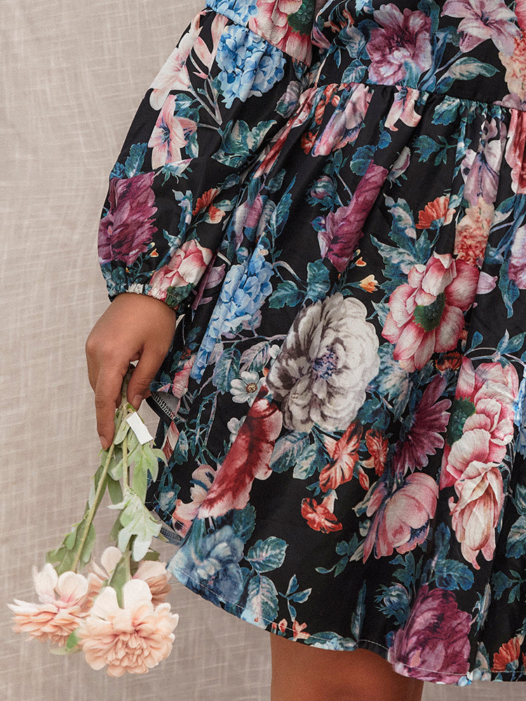 ruffled hem knot front floral dress