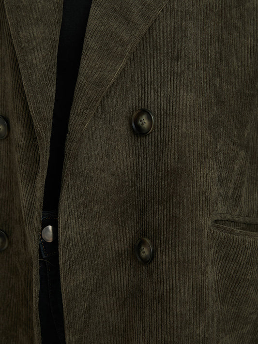 Solid Double Breasted Pocket Suit Collar Corduroy Blazer