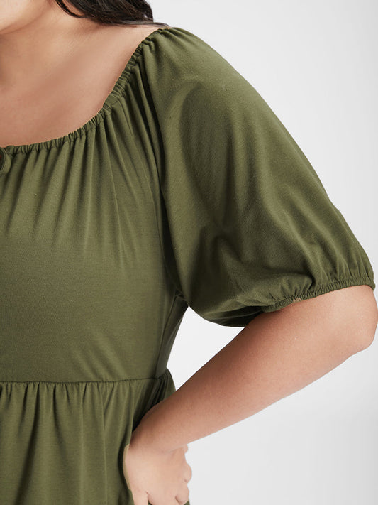 Puff Sleeve Tie Front Babydoll T-shirt