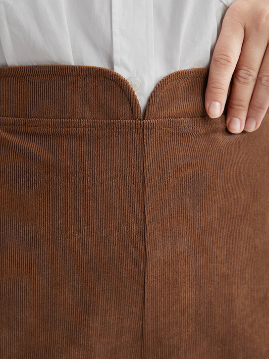 Solid Pocket Button Detail Corduroy Flare Leg Pants