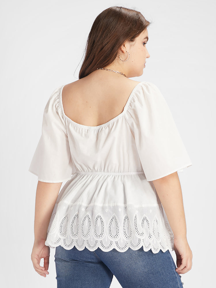 Puff Sleeve V Neck Broderie Anglaise Blouse