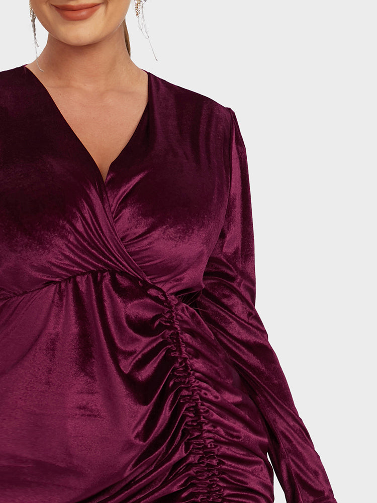 Solid Drawstring Ruched Bodycon Dress