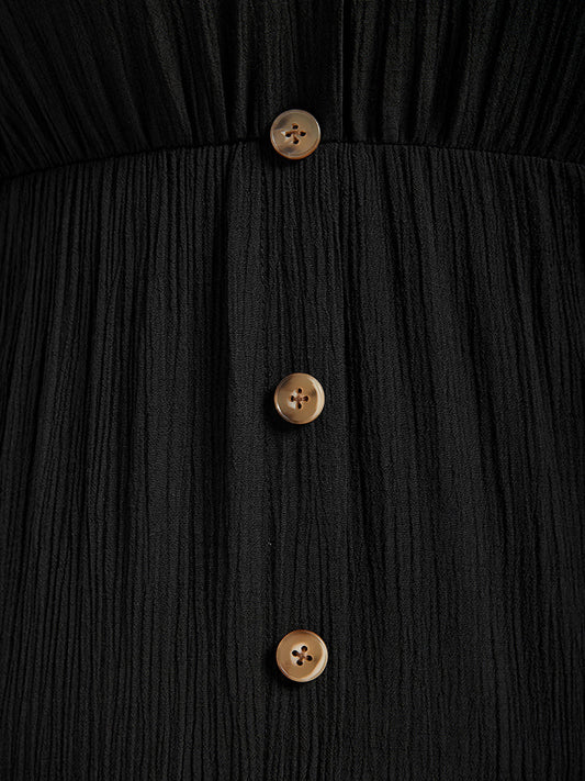 Plain V Neck Button Ruffles Split Maxi Dress