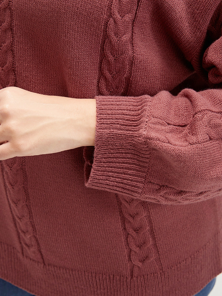 Solid Pointelle Knit Round Neck Knit Top