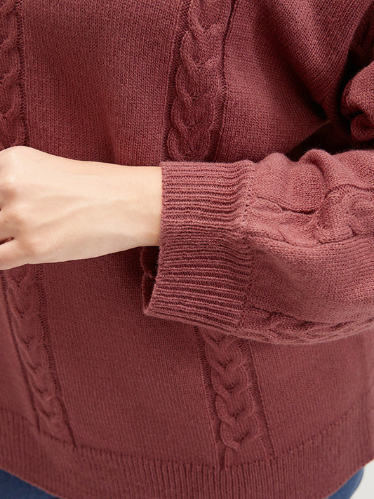 Solid Pointelle Knit Round Neck Knit Top