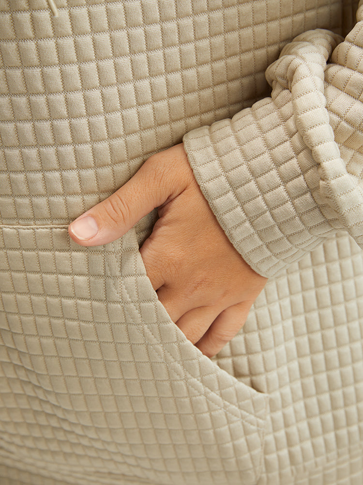 Solid Pocket Hooded Textured Sweatshirt