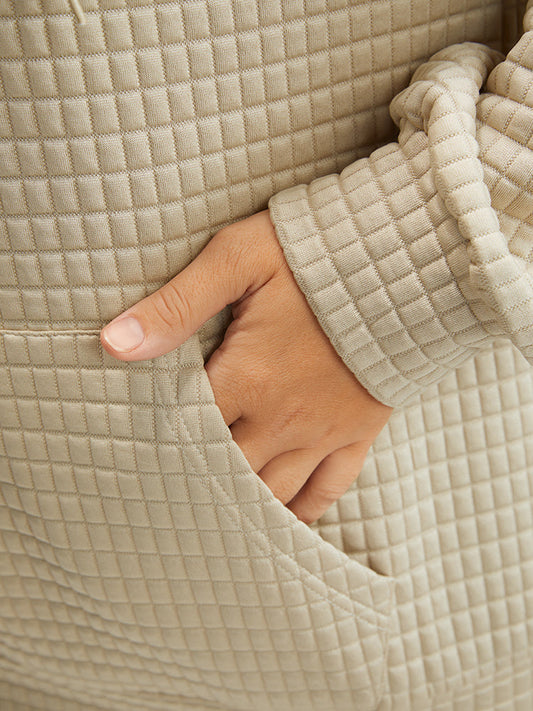 Solid Pocket Hooded Textured Sweatshirt