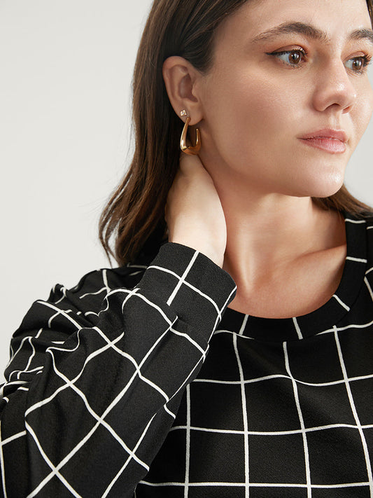 Gingham Round Neck Drop Shoulder Sweatshirt