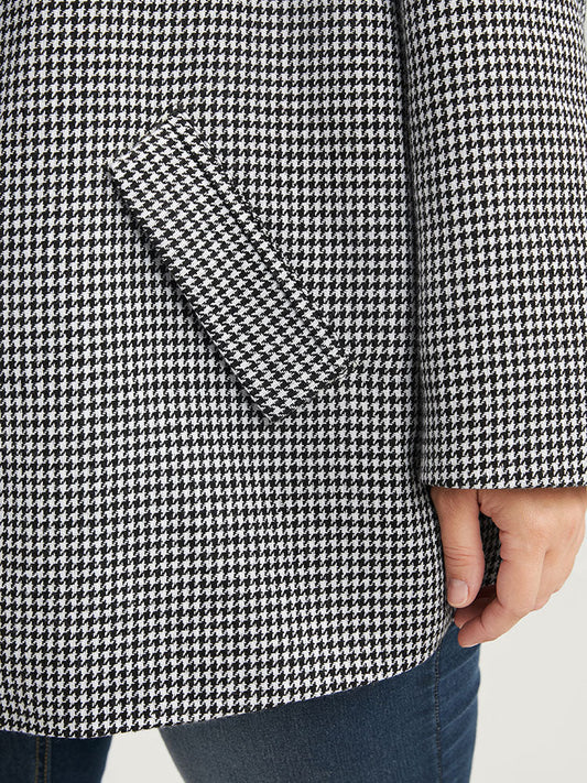 Houndstooth Suit Collar Pocket Button Blazer