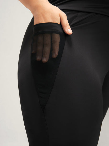 Plain Mesh Pocket Wide Waistband  Leggings