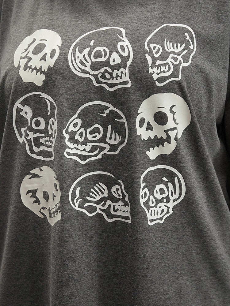 Halloween Skull Print Round Neck T-shirt