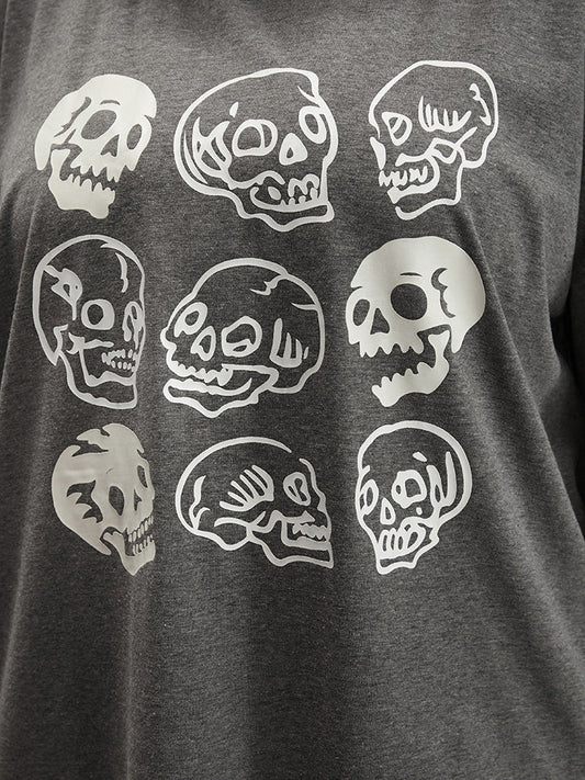 Halloween Skull Print Round Neck T-shirt