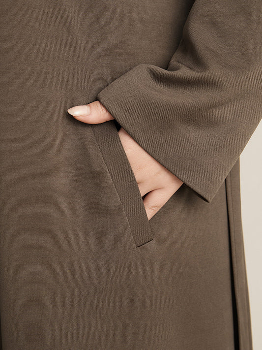 Solid Button Up Pocket Belted Suit Collar Trench Coat