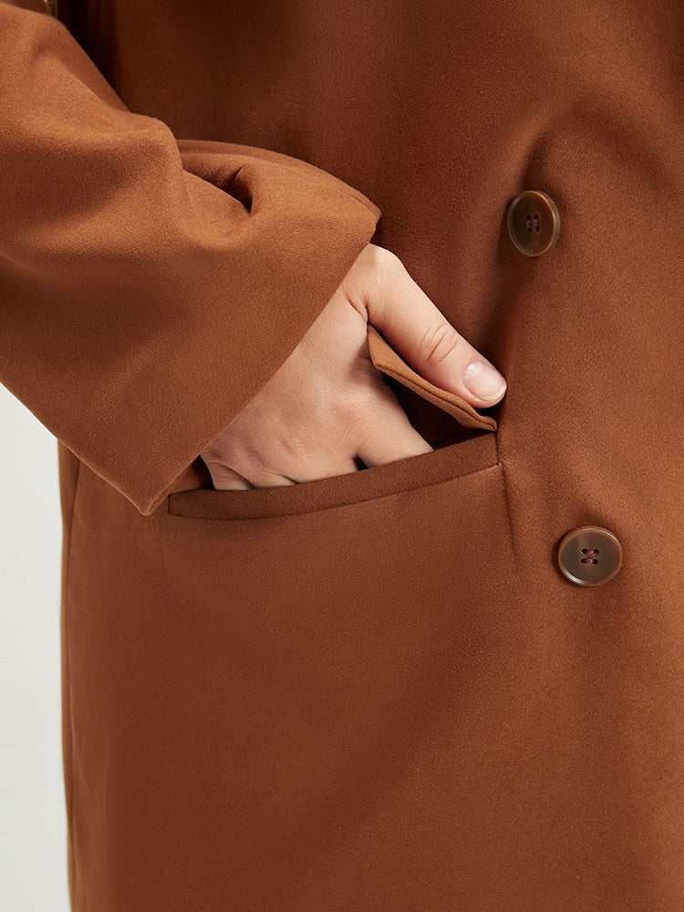 Solid Suit Collar Flap Pocket Double Breasted Blazer