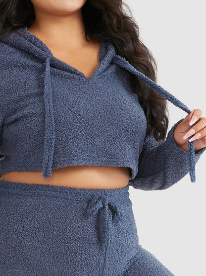 Fleece Hooded Drawstring Lounge Set